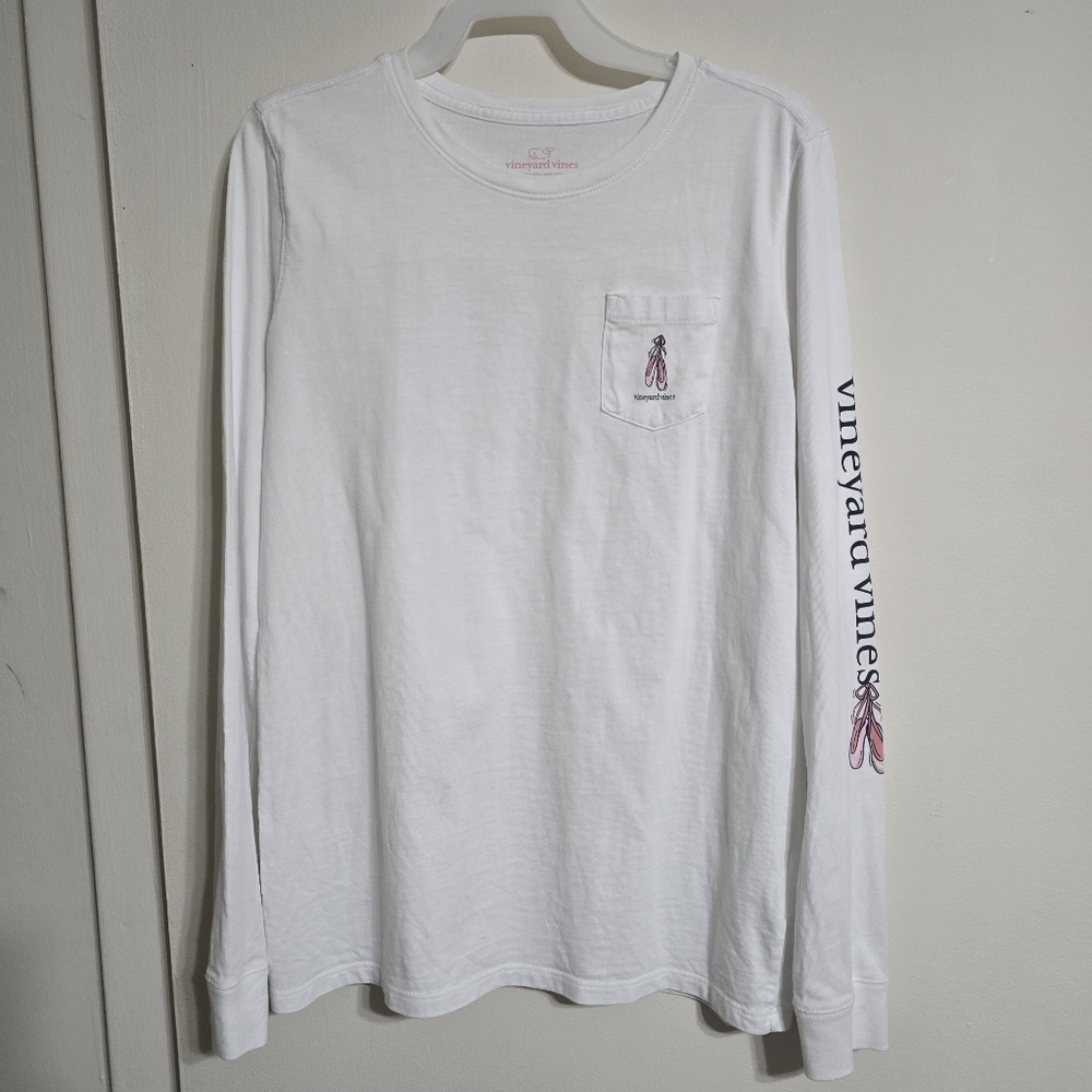 Vineyard Vines White Long Sleeve Tee with Logo